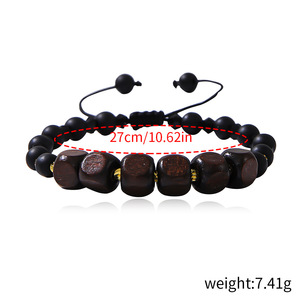 Men's Wooden <b>Bead</b> <b>Bracelet</b> Square Black Round Glass Handmade Jewelry Yiwu Spring 2024 - Product Image 4