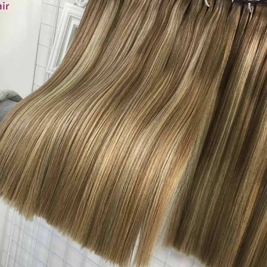 Salon quality Russian Hair Hand Tied Weft Double Drawn Machine Genius Weft Hair Extensions