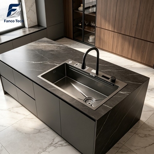 Oem Siyah PVD Çizilmez Kabartmalı Dijital Şelale Tezgah Üstü Lavabo Entegre Bıçaklık Akıllı Kontrol Paneli Fabrikadan Doğrudan - Product Image 3