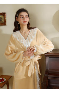 Jubah mandi wanita lengan panjang, jubah mandi wanita musim dingin, renda kerut, Gaun rias wanita, leher V, Kimono bulu untuk wanita - Product Image 3