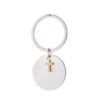 Porte-clés rond en acier inoxydable Ywyougang avec breloque croix, étiquette vierge personnalisable, pour hommes et femmes, vente en gros