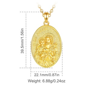 Vente en gros Prix 925 Sterling Silver Plaqué Or Saint Joseph Pendentif Ovale Religieux Spirituel Bijoux Collier pour Hommes - Product Image 2