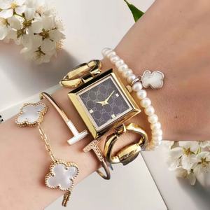 Relojes de pulsera nuevos para mujer al por mayor, reloj de lujo con patrón GG, esfera cuadrada, correa plateada, relojes de pulsera de moda. - Product Image 5