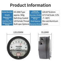 Manomètre de pression différentielle 0-60Pa 120,65*55,6mm Précision 2% 1/8" NPT HVAC pour salle blanche Acier inoxydable Modèle HZ2000 Garantie 18 mois