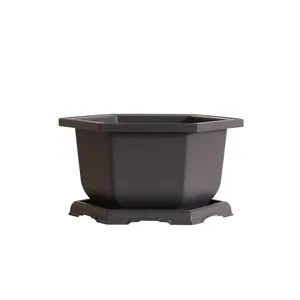 Wholesale PP Plastic Hexagon Bonsai Pots Build Mesh drainage hole Flower planters with Tray Plastic