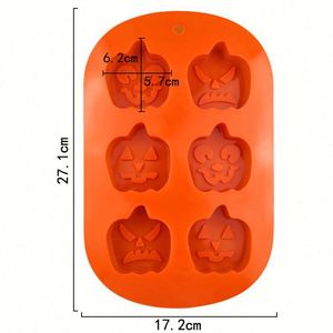 Moule en silicone réutilisable pour résine et bougies, 6 cavités, forme citrouille, visage de personnage de dessin animé, pour gâteaux, savons, DIY, fabrication artisanale, Halloween, écologique, OEM/ODM - Product Image 3