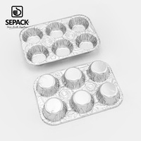 Moule à muffins jetable en aluminium 6 cavités, plateau de cuisson en aluminium pour cupcakes, récipient alimentaire résistant au four pour pâtisserie, gâteaux, mini-quiches
