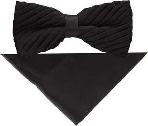 Men's Elegant Striped Polyester/Cotton Embroidered Pleated Bow Tie Pocket <b>Square</b> <b>Set</b> Formal Accessory for Weddings Tuxedos - Product Image 1