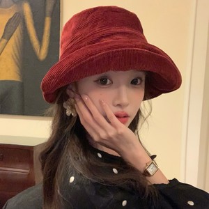Fisherman Hat Corduroy Wide Brim Face Slimming Bucket Hat Japanese Style Women Autumn Winter Shade Hat - Product Image 4