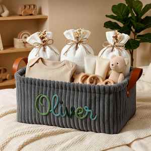 Custom Diaper <b>Basket</b>, Personalized Corduroy Storage Bin for Nursery Decor, Foldable Cloth <b>Laundry</b> Hamper for Diapers, Blankets - Product Image 5