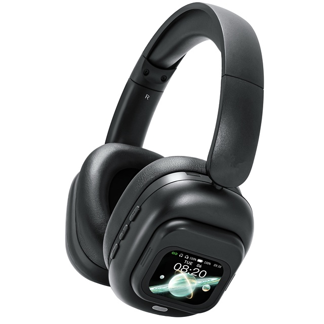 OEM ODM Hybrid ANC Wireless Headphones Smart Touch LCD Over-Ear Headsets 5 Microphones Noise Cancelling Sports/Travel for
