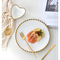 Luxe perle point blanc en céramique or bord dîner ensemble maison Restaurant coeur forme bol et assiettes vaisselle ensembles de vaisselle