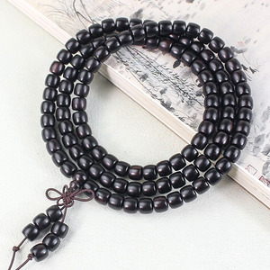 Cuentas de madera de ébano de 7x8 mm en forma de barril, hechas a mano, estilo tradicional chino, pulsera de cuentas de oración, 108 piezas - Product Image 3