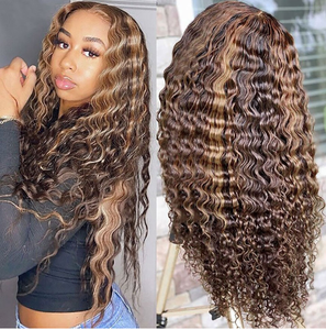 Peluca de cabello humano real para mujer, pelo lacio indio crudo resaltado marrón y Rubio atado a mano Popular con Frontal de encaje - Product Image 2