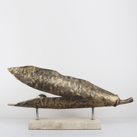 Sculpture géométrique en métal et marbre, artisanale de qualité supérieure, design moderne et luxueux, bronze doré, argent, pour table, vitrine de boutique haut de gamme