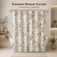 Rideau de douche imperméable vintage style ferme, motif floral, en lin naturel texturé, imprimé botanique, 180*180cm avec 12 crochets, décoration de salle de bain