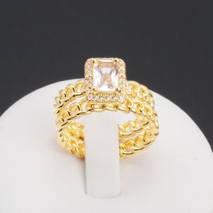 Anillo Doble Clásico JXX Chapado en Oro de 24K con Piedra para Mujer, Joyería de Boda, Gran Venta - Product Image 6