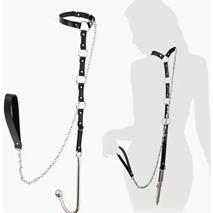 Bdsm שעבוד סקס אנאלי, הצוואר לשורש כף יד ערכת עם שרשרת המתיחה מתכווננת מאחורי האזיקים צווארון - Product Image 2