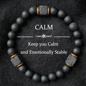 Bracelet pour homme en pierre de lave carrée, <span class=keywords><strong>agate</strong></span> <span class=keywords><strong>noire</strong></span>, fait main, avec motif géométrique, tendance mode, onyx noir - Product Image 6