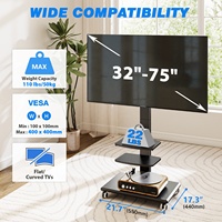 Support TV mobile en bois de qualité supérieure, pivotant, réglable en hauteur, avec roulettes et étagères de rangement pour téléviseurs de 32 à 75 pouces