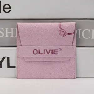 Custom Pink Stamping Microfiber Jewelry Display Luxury Microfiber Necklace Earring Jewelry Pouch With ID Card