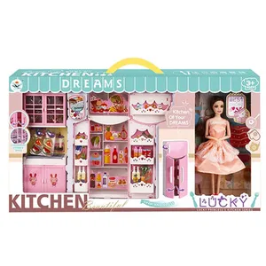 Детский кухонный набор для дошкольного домика, домашняя мебель, набор кукол для девочек, кулинарный набор, обеденный стол, шкаф, холодильник, игрушки для детей