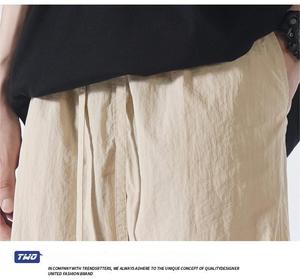 Pantaloni sportivi Casual da uomo a vita alta larghi in seta di ghiaccio dritti con coulisse