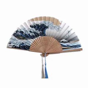 Ventilador de mano plegable, decoración japonesa, ventilador portátil de mano para mujer, abanicos de mano de bambú de estilo Retro Vintage ondulado