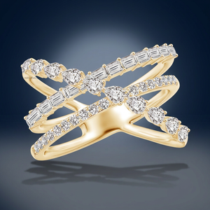 Bague de fiançailles et d'anniversaire de luxe à plusieurs rangs avec diamants de laboratoire et diamants taille poire en or 10K 14K 18K et argent 925 935 - Product Image 1