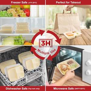 Recipientes para preparar comidas con 3 compartimentos [paquete de 150, 39 oz] con tapas, reutilizables, recipientes para llevar comida, aptos para microondas/lavavajillas/congelador - Product Image 3