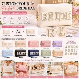 Custom Vintage PU Leather Zipper Bridal Wedding <b>Gift</b> Eco-Friendly Portable Cosmetic <b>Bag</b> Pearl Letter Design for <b>Bridesmaid</b> - Product Image 2