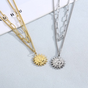 Hot Sales 2 Layer Necklace Sun Flower Pendant Face Pendant <b>Choker</b> Set Jewelry Necklace - Product Image 3