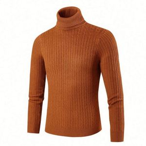 Autumn <b>Men</b> <b>Turtleneck</b> Knitted Quick Dry Nylon/Acrylic Solid Full Sleeve Front Logo Sweater Casual Warm Undershirt Pullover - Product Image 4