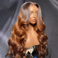 Perruque Frontale en Dentelle HD Vietnamienne 13x4 Cheveux Humains Ondulés Ombrés Marron Pré-Épilée Sans Colle pour Femmes