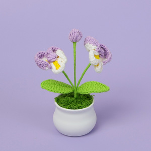 Handgemachte Häkeln Phalaenopsis künstliche Blume Ornament Mini Auto Desktop Wolle Garn Glück gefälschte Blume - Product Image 3