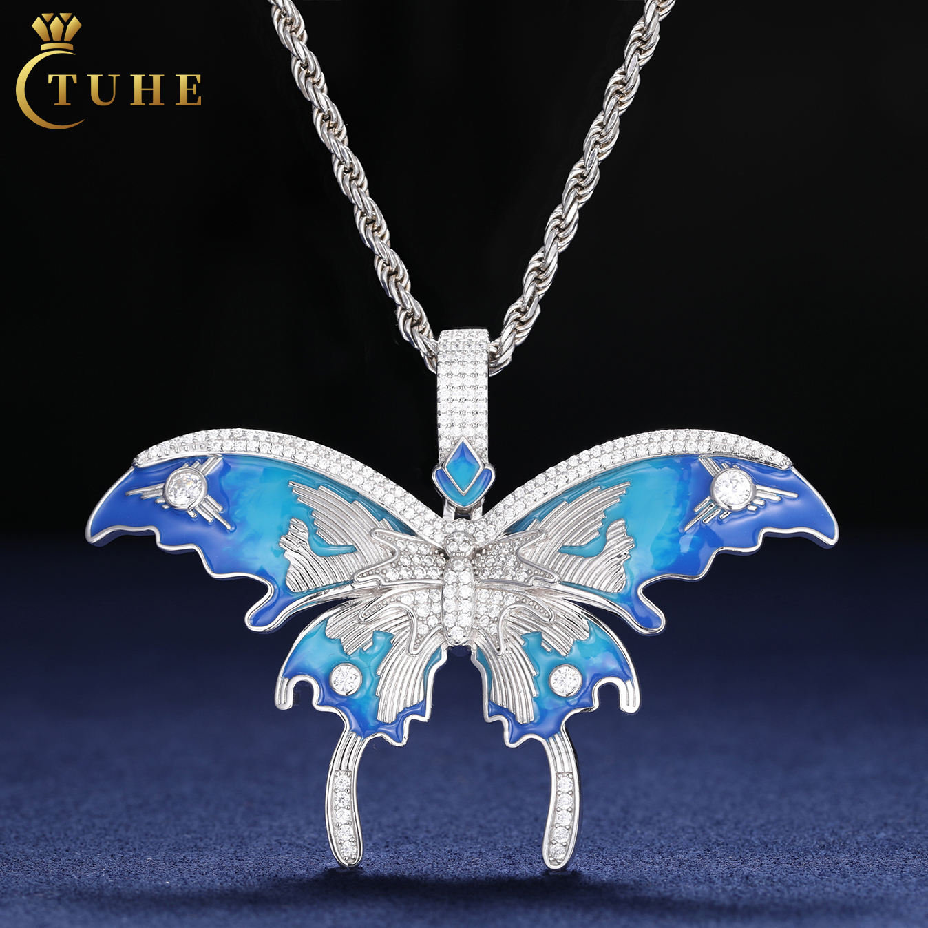 Vvs Moissanite Vvs Butterfly Necklace Fashion Enamel Plated Blue