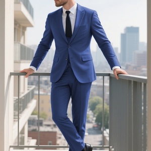 Costume trois pièces décontracté haut de gamme pour homme, style britannique, simple boutonnage, respirant, infroissable, en laine peignée italienne - Product Image 4
