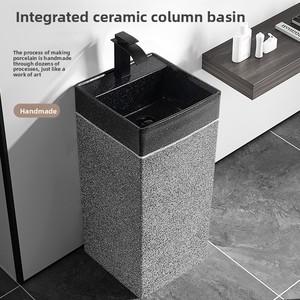 Lavabo de Cerámica <span class=keywords><strong>Vintage</strong></span> Integrado en Columna, de un Solo Orificio, para Patio Exterior o Baño - Product Image 2