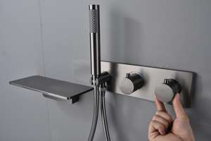 Juego de grifería gris con 3 funciones para el techo, sistema de ducha con ducha de mano - Product Image 6