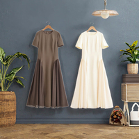 TAOP&ZA 2025 – Robe longue tissée respirante style vintage avec fermetures éclair, col rond uni, manches courtes, coupe trapèze, en polyester écologique