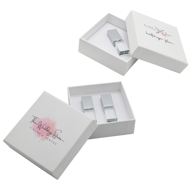 Personalized White Paper Handmade Wedding USB Box Custom Personal Logo Printing on the Cover for Photographer USB Flash Storage