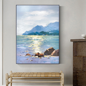 The Lake Painting <strong>Canvas</strong> Art Hand Painting Furniture Impression <strong>Sunset</strong> Landscape Abstract Seascape Hand Painted Painting - Product Image 1