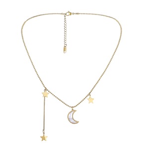 Collier en acier inoxydable avec étoile à cinq branches et <span class=keywords><strong>lune</strong></span> incrustées de nacre de <span class=keywords><strong>mer</strong></span> profonde, chaîne de clavicule simple et tendance en acier titane - Product Image 5