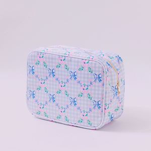 Women's Large Capacity Zipper Travel Organizer Eco-Friendly Nylon Cosmetic Pouch Bow Printed Makeup Bag Portable Water Resistant - Product Image 4