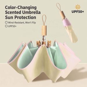 Paraguas Plegable de Acero con Mango de Madera, Protección UV y Recubrimiento de Color, Regalos Empresariales, Directo de Fábrica - Product Image 3