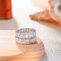Bague Éternité en Moissanite Taille Émeraude en Gros 3x5mm 4x6mm en Argent Sterling S925, Bijou Bande Complète pour Femme