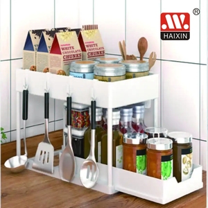 Organisateur <span class=keywords><strong>de</strong></span> <span class=keywords><strong>cuisine</strong></span> à 2 niveaux sous l'évier Rangement coulissant en métal en plastique Café à deux niveaux - Product Image 2