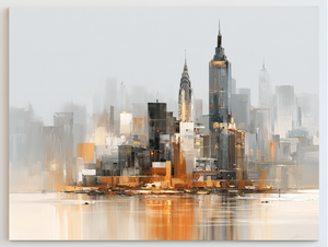 Peinture abstraite sur toile de paysage urbain moderne, ciel orange et gris, décoration de luxe pour hôtel, bureau, hall, salon - Product Image 4