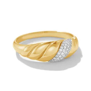 도매 파인 쥬얼리 18k 골드 도금 패션 925 스털링 실버 주얼리 다이아몬드 크로와상 돔 반지