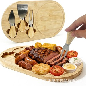Tabla de bambú para carne con juego de cubiertos, bandeja de madera maciza para servir carne a la parrilla y verduras - Product Image 1
